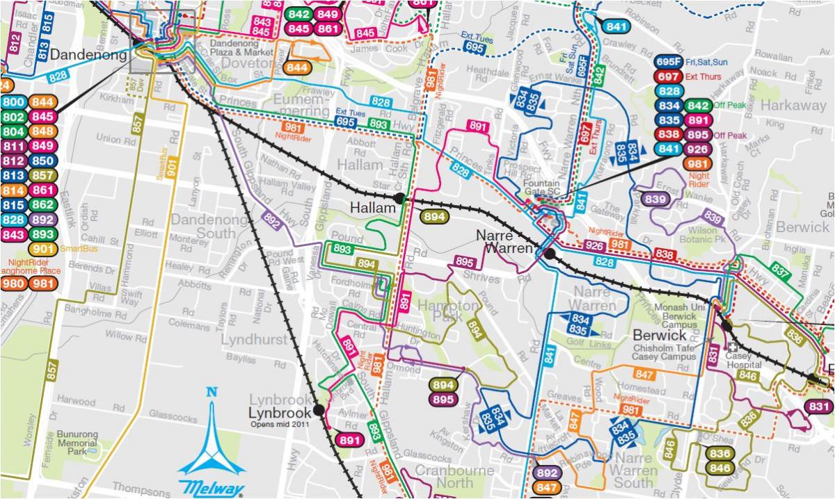 Мельбурн автобусны маршрут, газрын зураг
